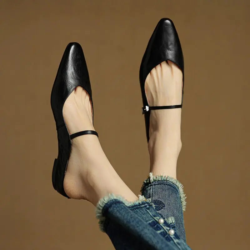 Women's Pointed Toe Mary Jane Mules with Ankle Strap