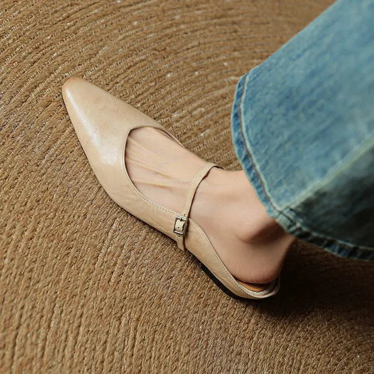 Women's Pointed Toe Mary Jane Mules with Ankle Strap