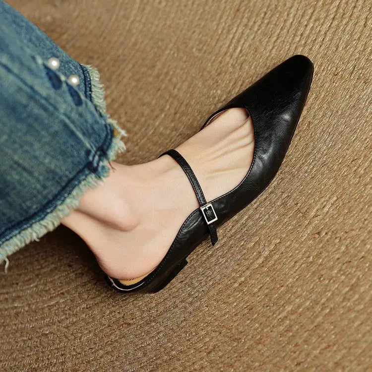 Women's Pointed Toe Mary Jane Mules with Ankle Strap