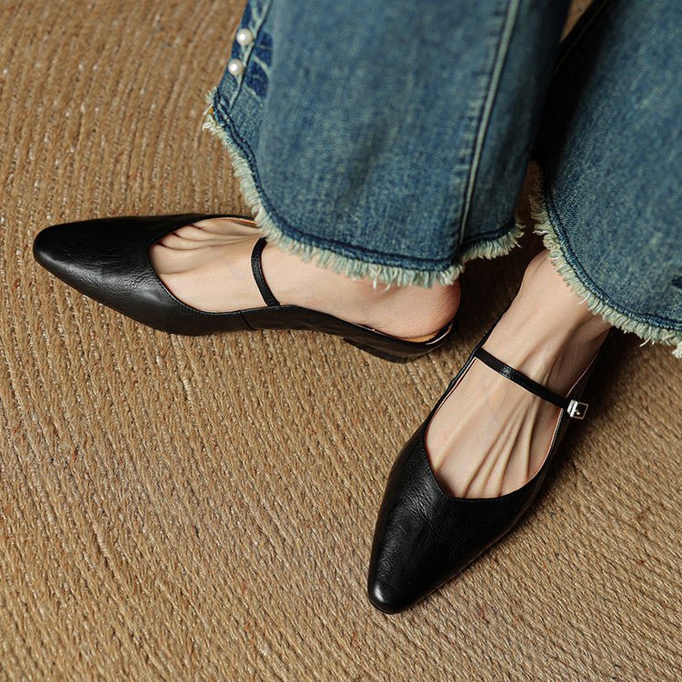 Women's Pointed Toe Mary Jane Mules with Ankle Strap