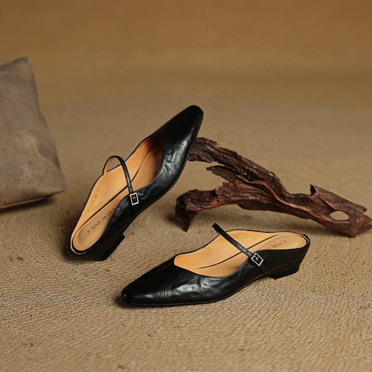 Women's Pointed Toe Mary Jane Mules with Ankle Strap