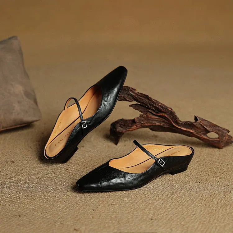 Women's Pointed Toe Mary Jane Mules with Ankle Strap