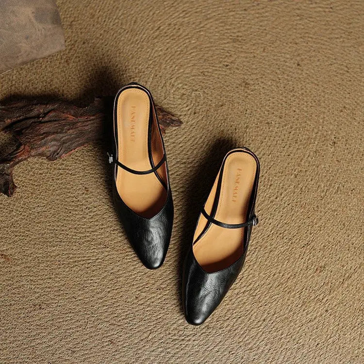 Women's Pointed Toe Mary Jane Mules with Ankle Strap