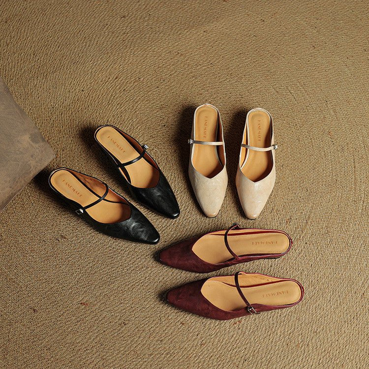 Women's Pointed Toe Mary Jane Mules with Ankle Strap