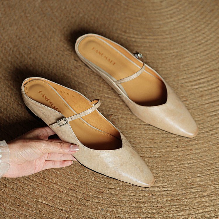 Women's Pointed Toe Mary Jane Mules with Ankle Strap