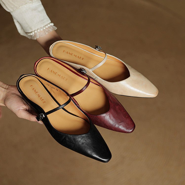 Women's Pointed Toe Mary Jane Mules with Ankle Strap