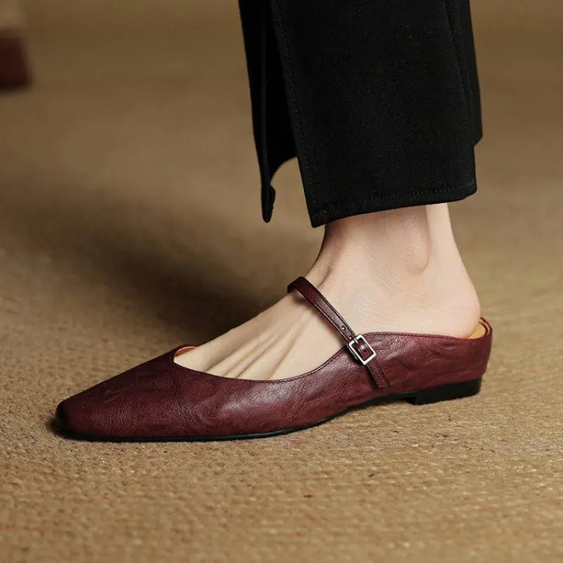 Women's Pointed Toe Mary Jane Mules with Ankle Strap