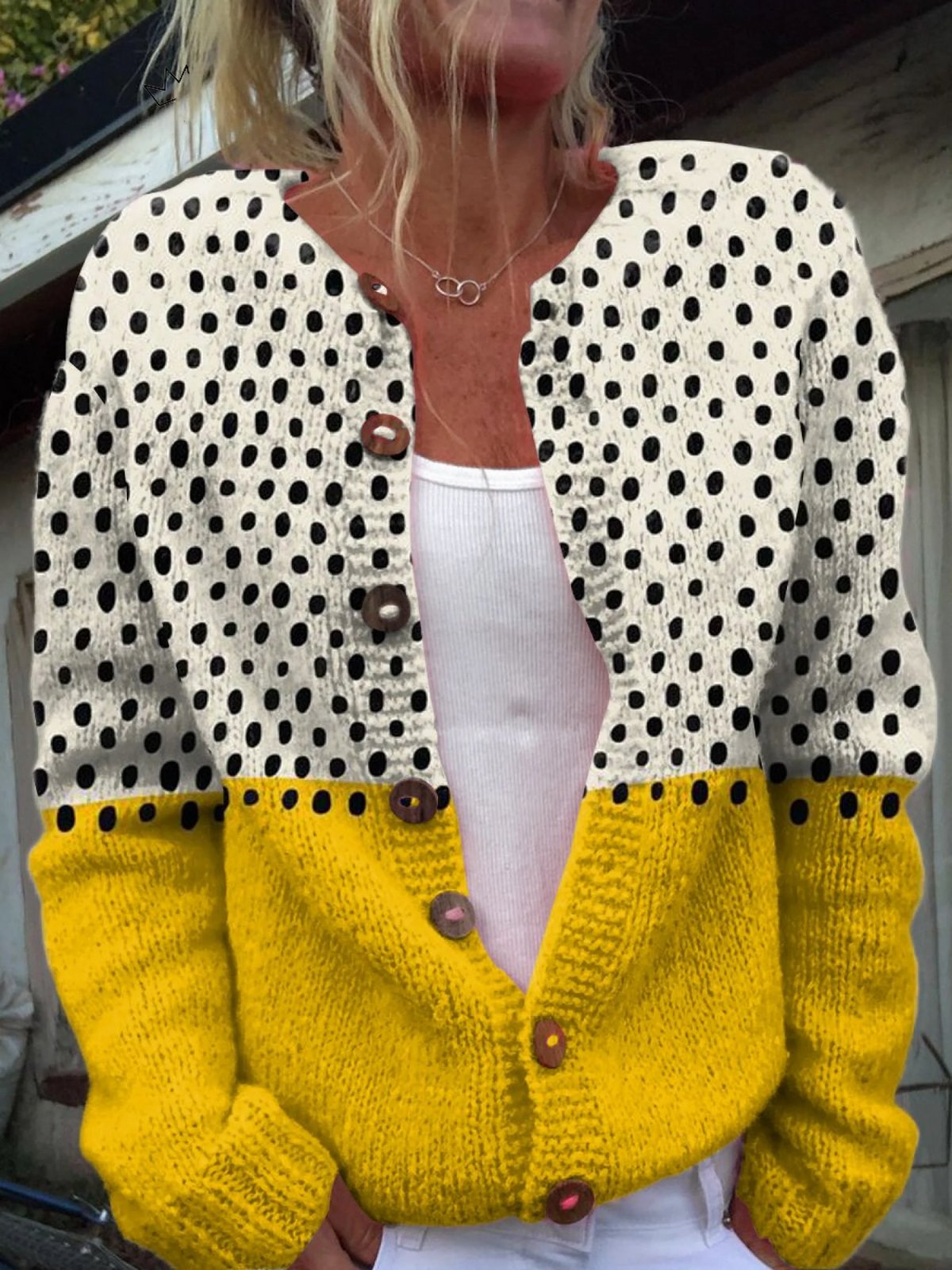 Women's Polka Dot Cardigan Buttoned Knit Jumper - Multicolor