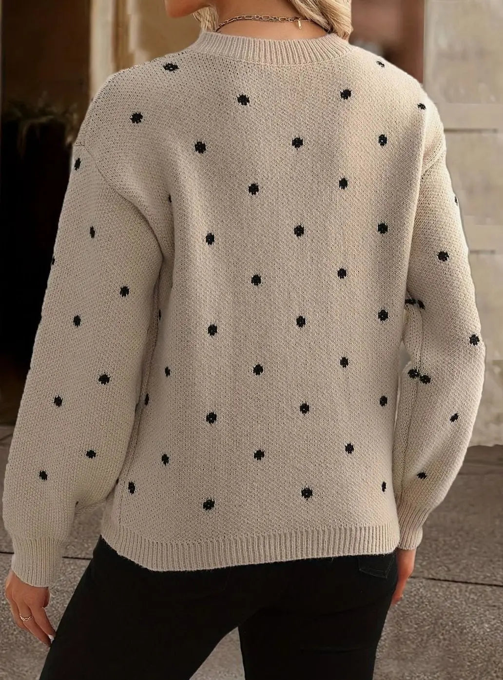 Women's Polka Dot Round-Neck Long-Sleeve Knit Sweater