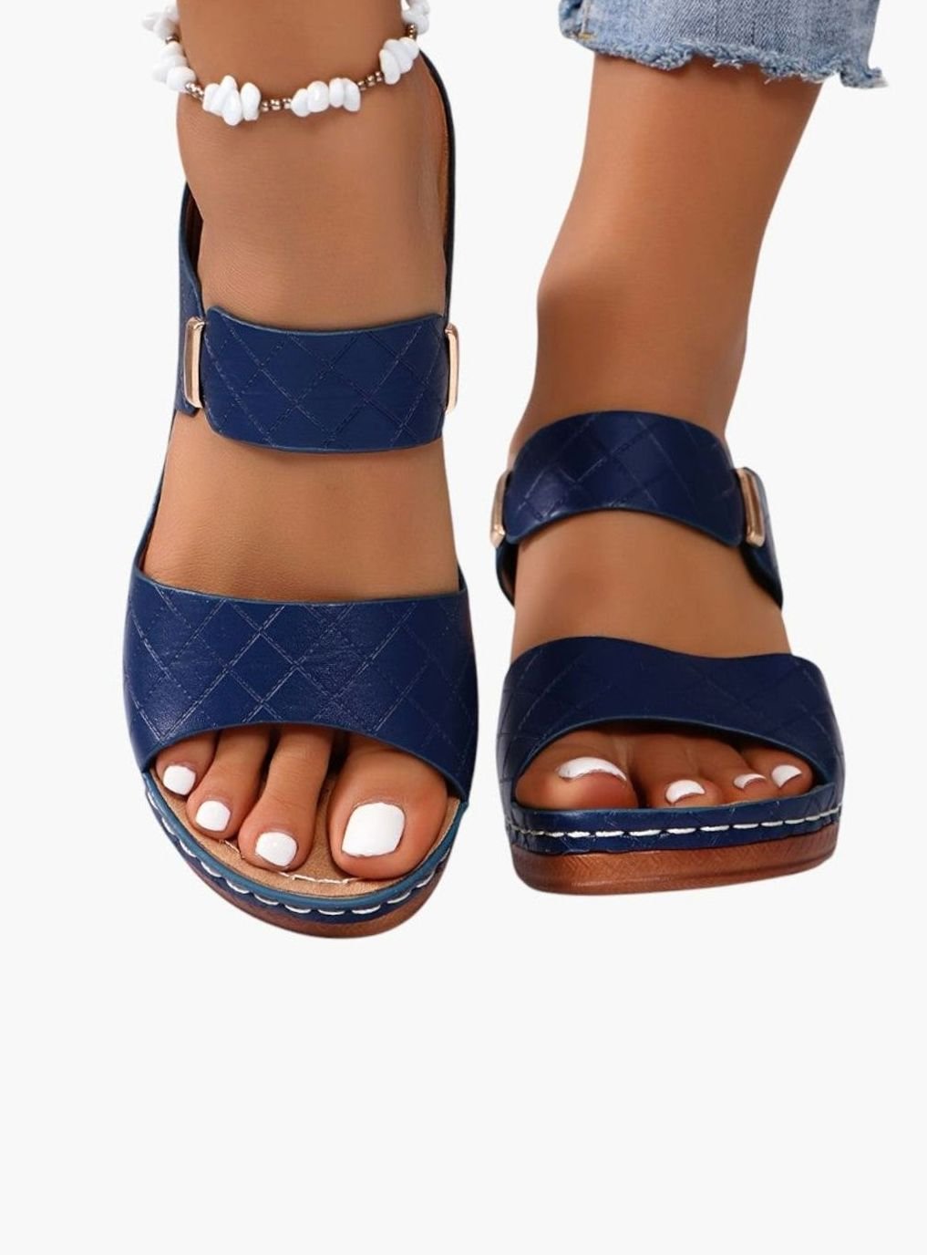 Women's Quilted Block Heel Sandals Open Toe