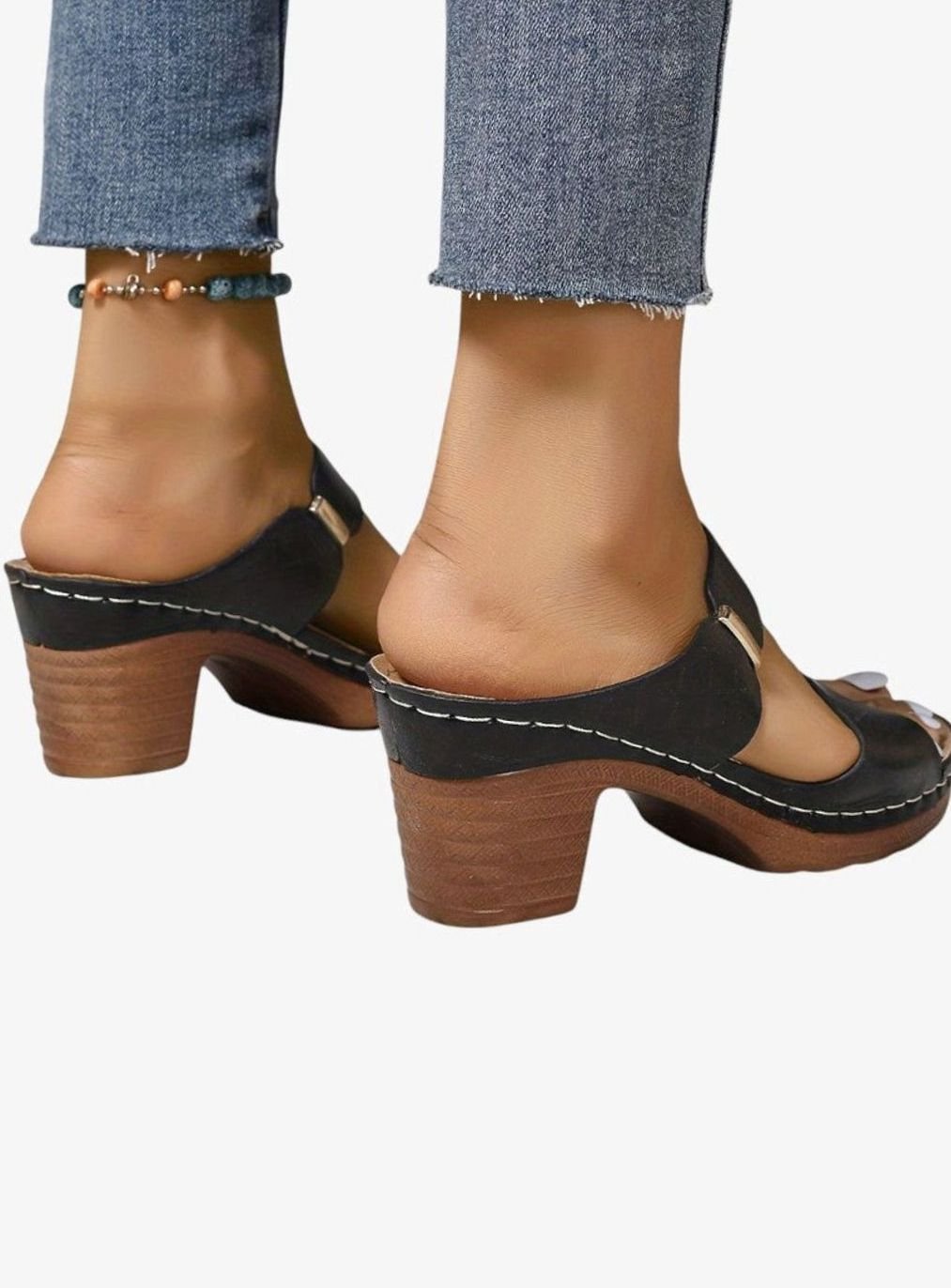 Women's Quilted Block Heel Sandals Open Toe