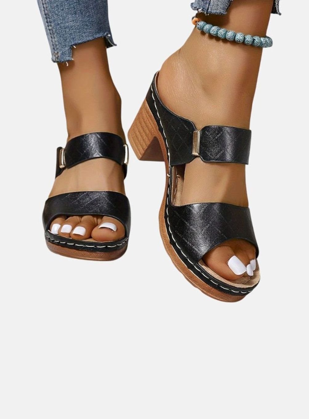Women's Quilted Block Heel Sandals Open Toe