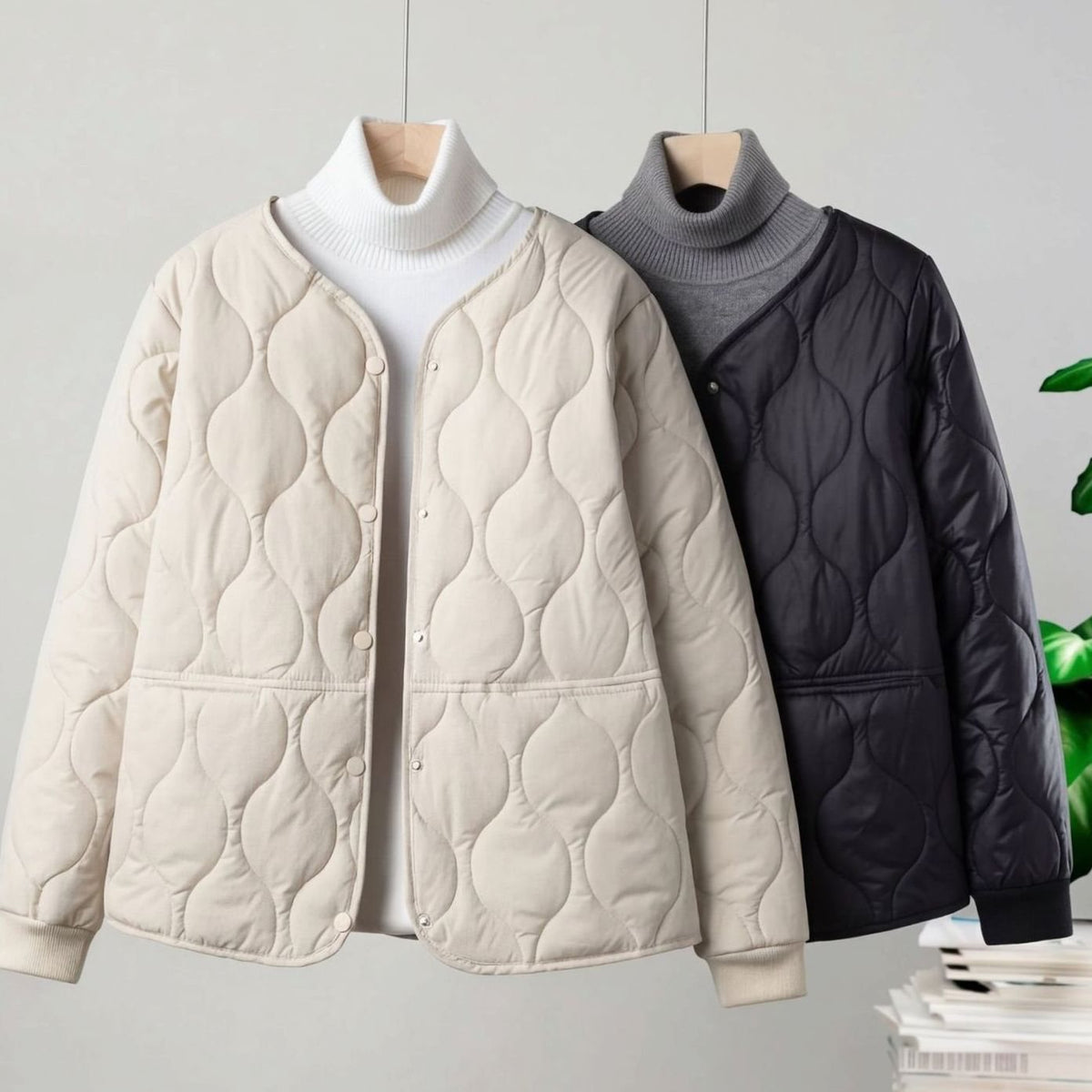 Women's Quilted Cotton-Padded Winter Coat Single-Breasted Jacket - White