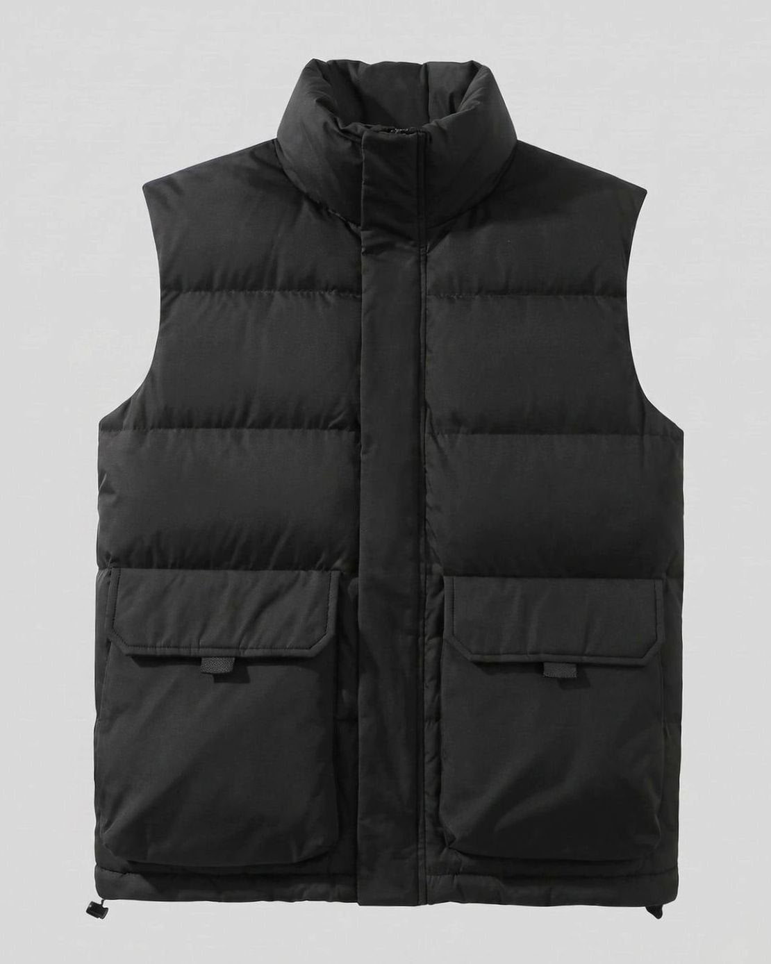 Women's Quilted Funnel-Neck Sleeveless Puffer Gilet Flap Pockets, Ecru - Black