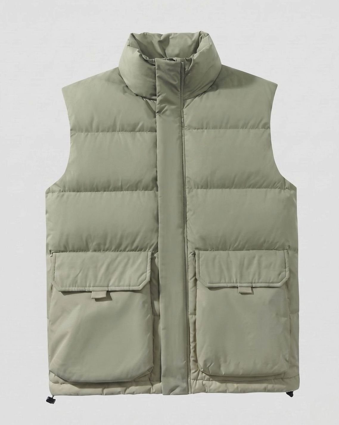 Women's Quilted Funnel-Neck Sleeveless Puffer Gilet Flap Pockets, Ecru - Light Green