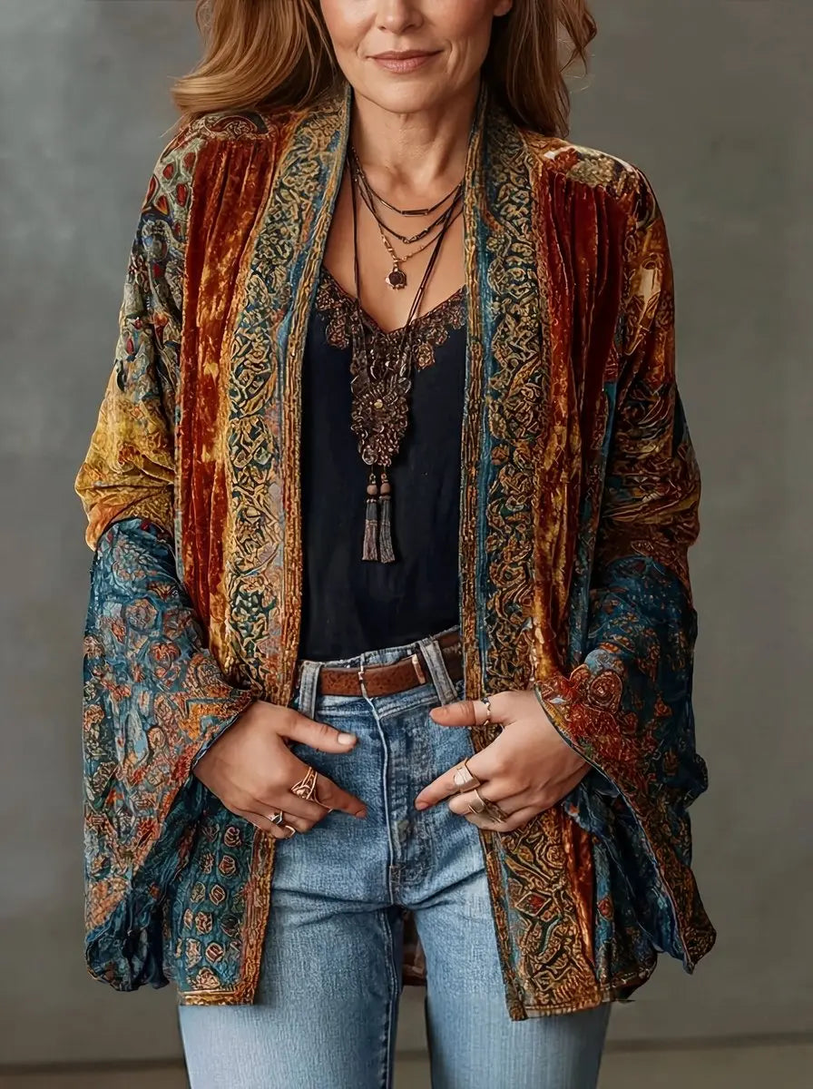 Women's Quilted Jacket Boho Vintage Kimono Longline Outerwear