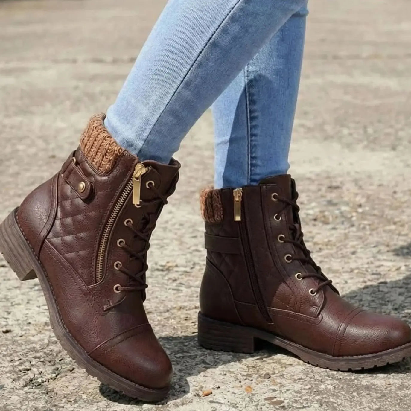 Women's Quilted Lace-Up Block Heel Ankle Boots