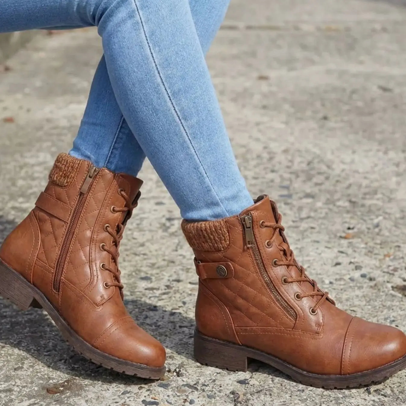 Women's Quilted Lace-Up Block Heel Ankle Boots
