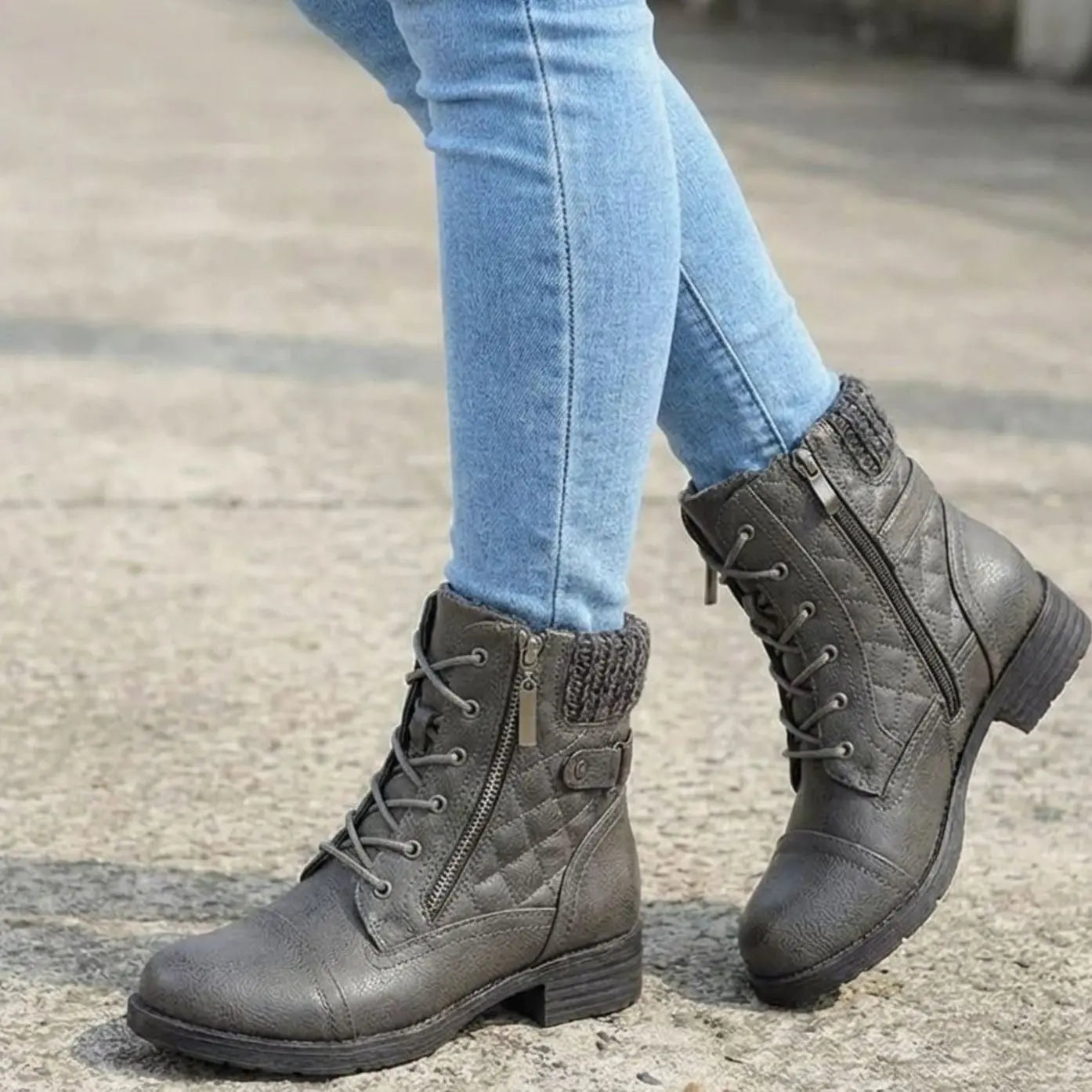 Women's Quilted Lace-Up Block Heel Ankle Boots