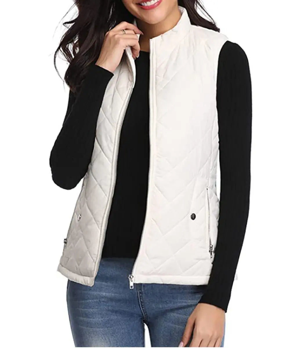 Women's Quilted Zip-Up Lightweight Puffer Vest - White
