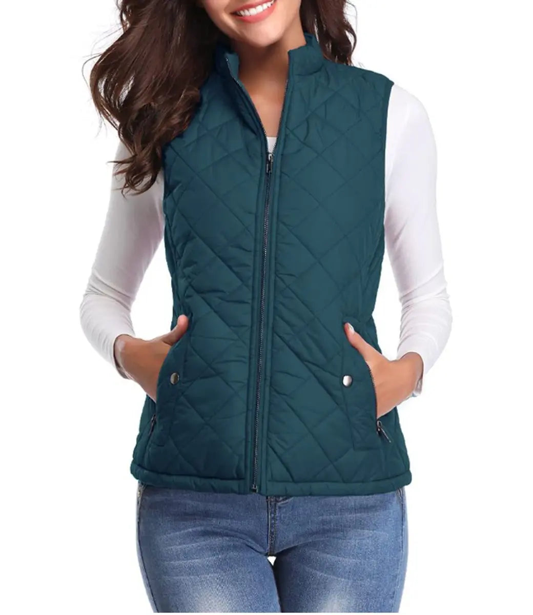 Women's Quilted Zip-Up Lightweight Puffer Vest - Ocean Blue