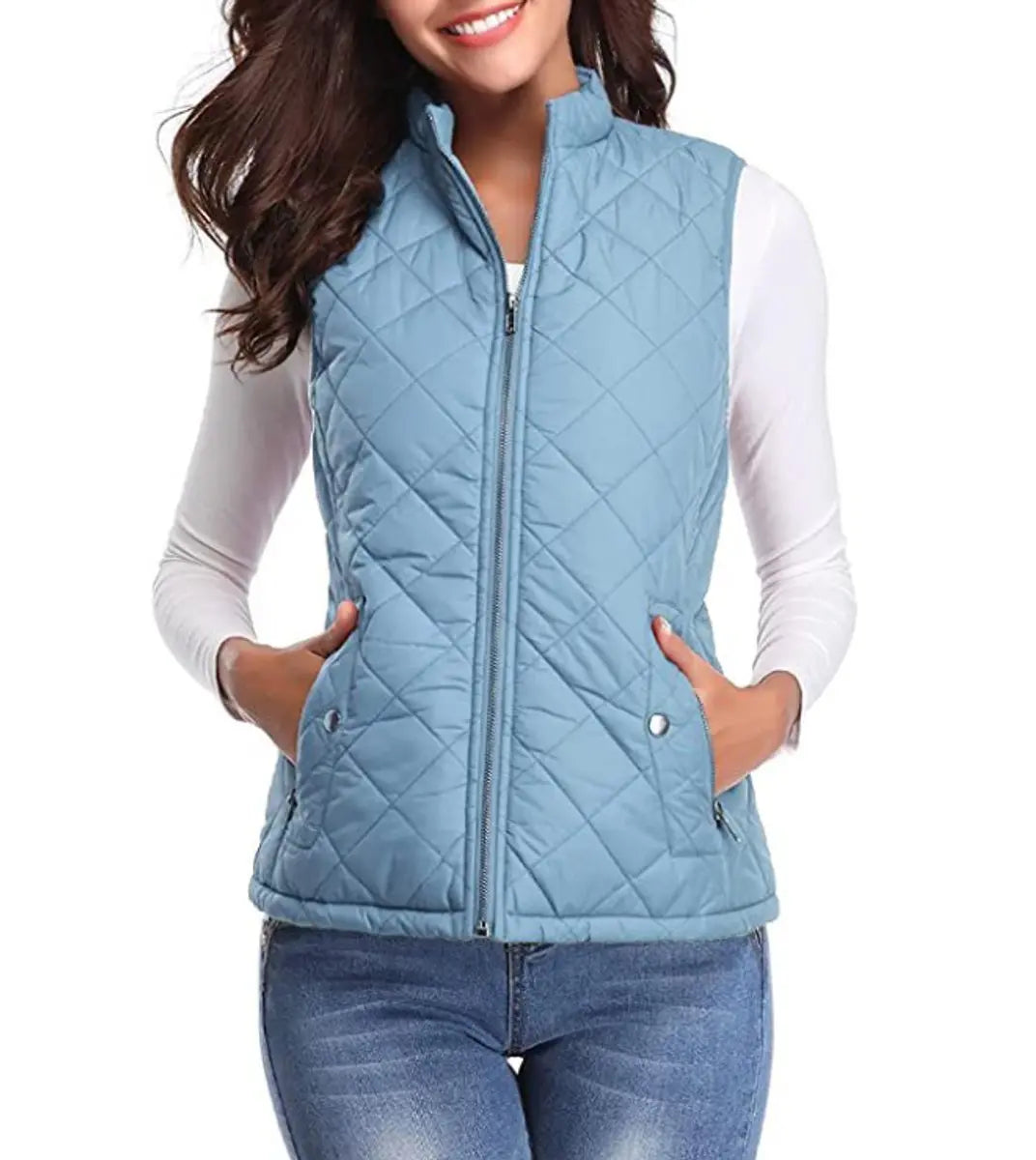 Women's Quilted Zip-Up Lightweight Puffer Vest - Light Blue