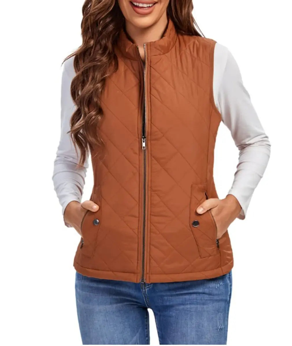 Women's Quilted Zip-Up Lightweight Puffer Vest - Khaki