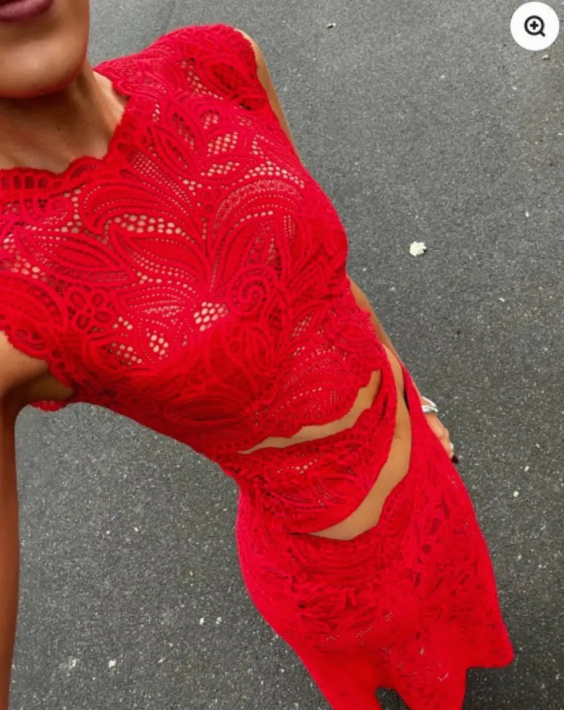 Women's Red Lace Sleeveless Crop Top Maxi Skirt Two-Piece Set - Red