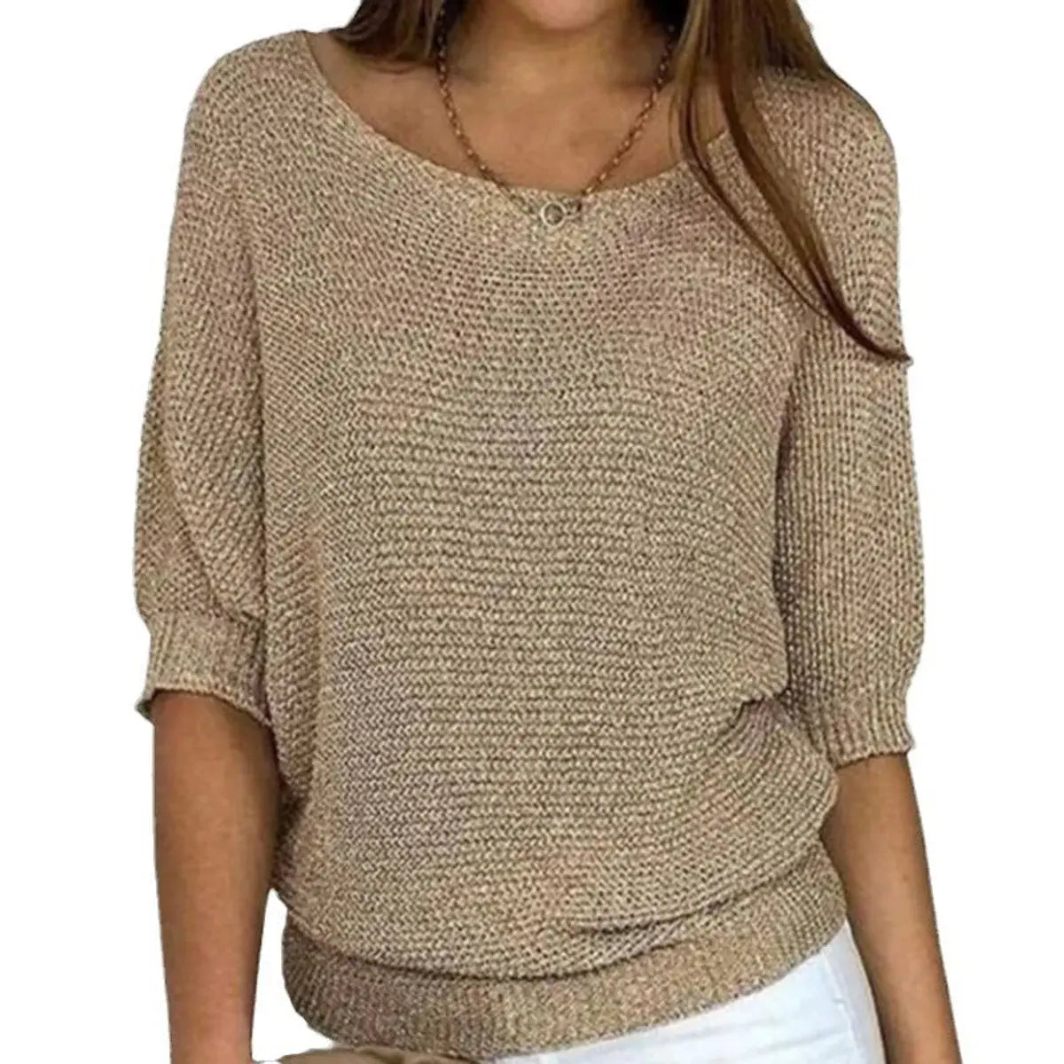 Women's Relaxed-Fit Batwing-Sleeve Knit Sweater - Beige