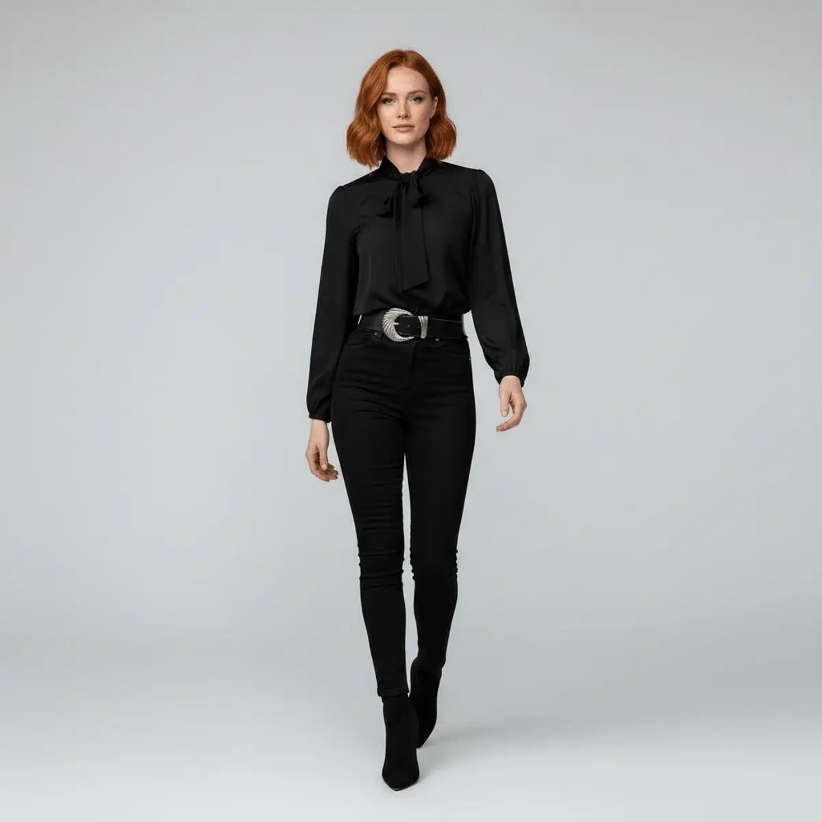 Women's Relaxed-Fit Bow Tie Neck Long Sleeve Blouse