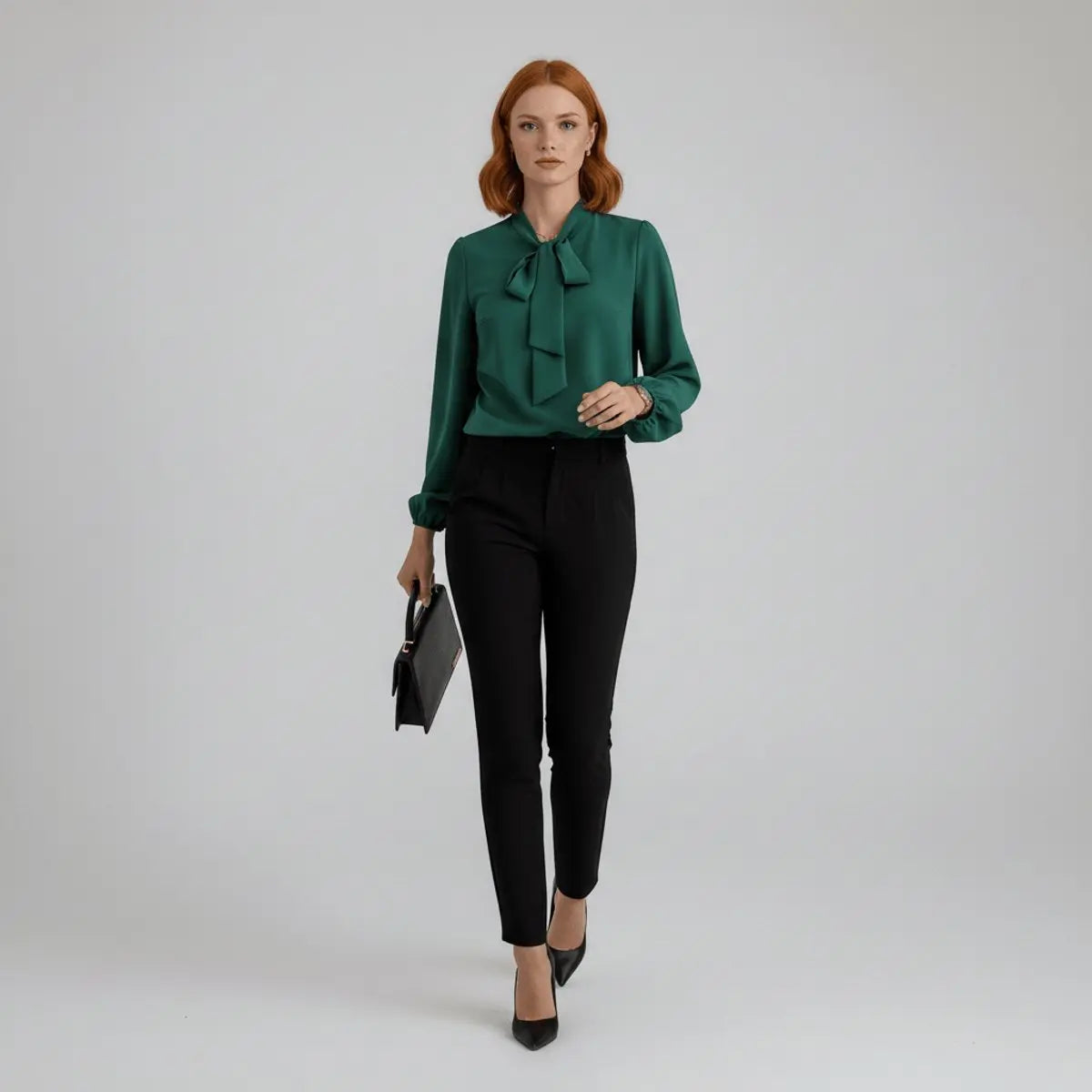 Women's Relaxed-Fit Bow Tie Neck Long Sleeve Blouse