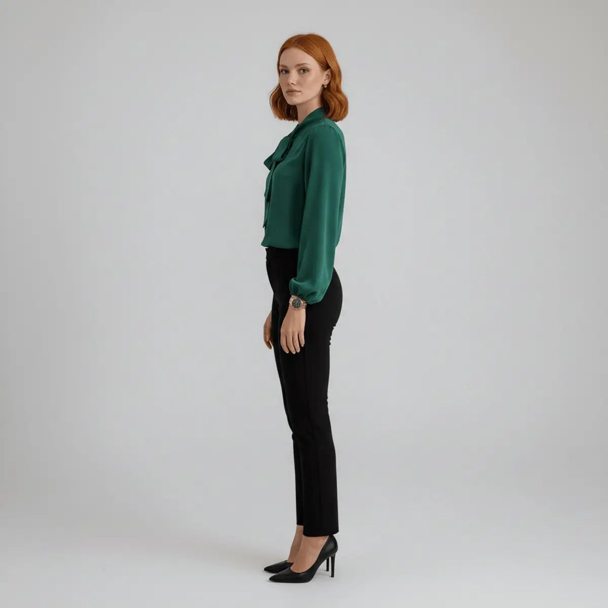 Women's Relaxed-Fit Bow Tie Neck Long Sleeve Blouse