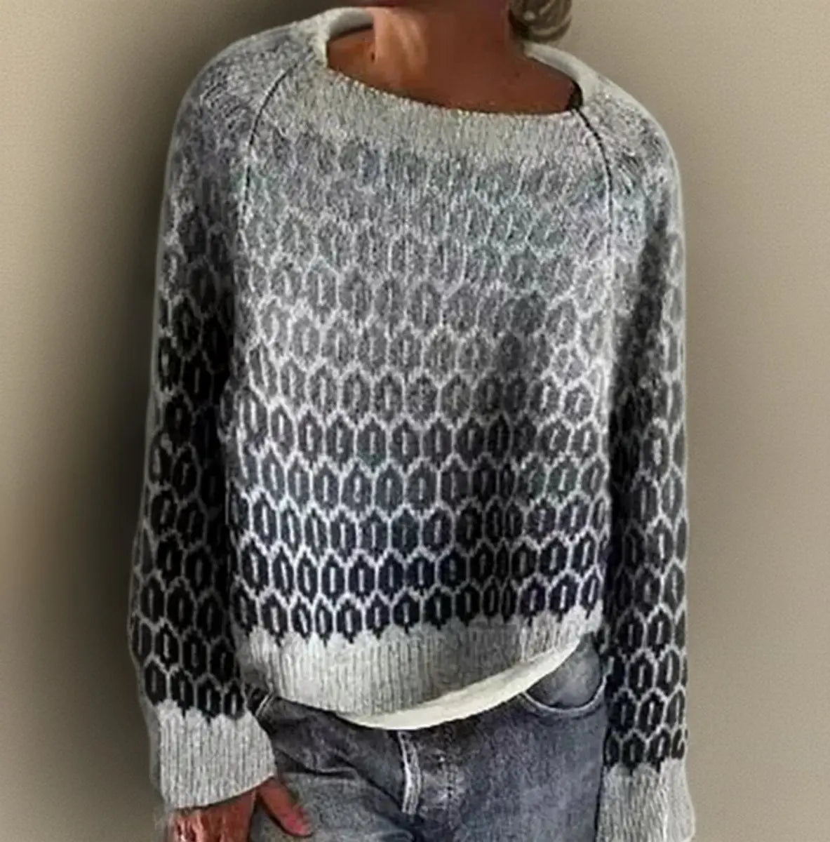 Women's Relaxed-Fit Gradient Fair Isle Knit Sweater - Grey
