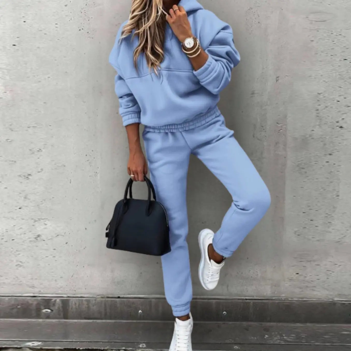 Women's Relaxed Fit Hoodie Joggers Matching Tracksuit Set - Blue
