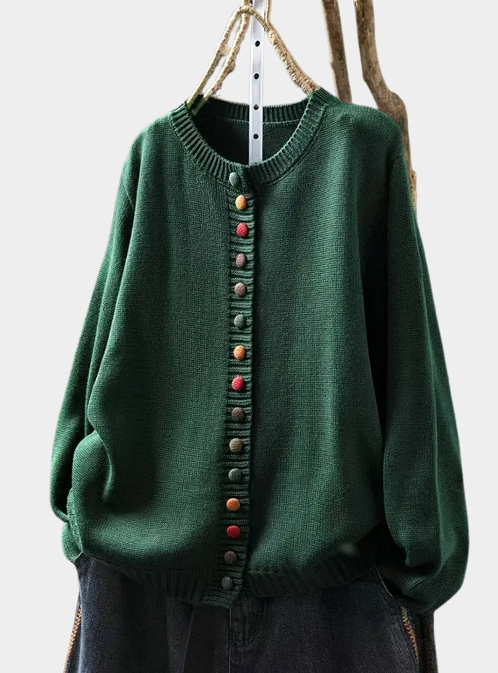Women's Relaxed-Fit Knitted Cardigan Multicoloured Button-Down - Green