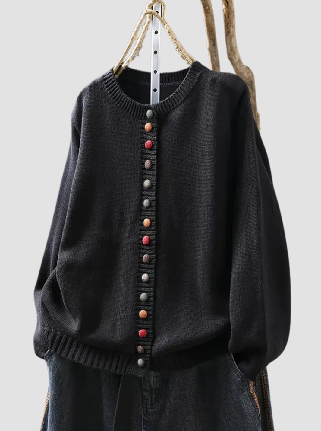 Women's Relaxed-Fit Knitted Cardigan Multicoloured Button-Down - Black