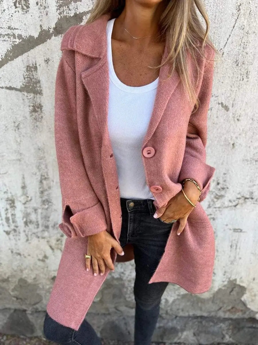 Women's Relaxed-Fit Longline Button-Up Coat Lapel Collar
