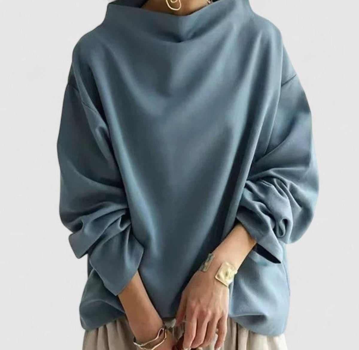 Women's Relaxed-Fit Mock-Neck Long-Sleeve Sweatshirt Top - Blue