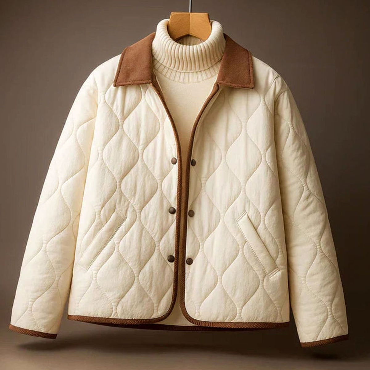Women's Relaxed-Fit Quilted Lapel Winter Coat Jacket - White