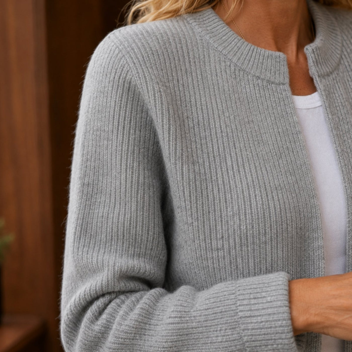 Women's Relaxed-Fit Ribbed Open-Front Cardigan with Patch Pockets