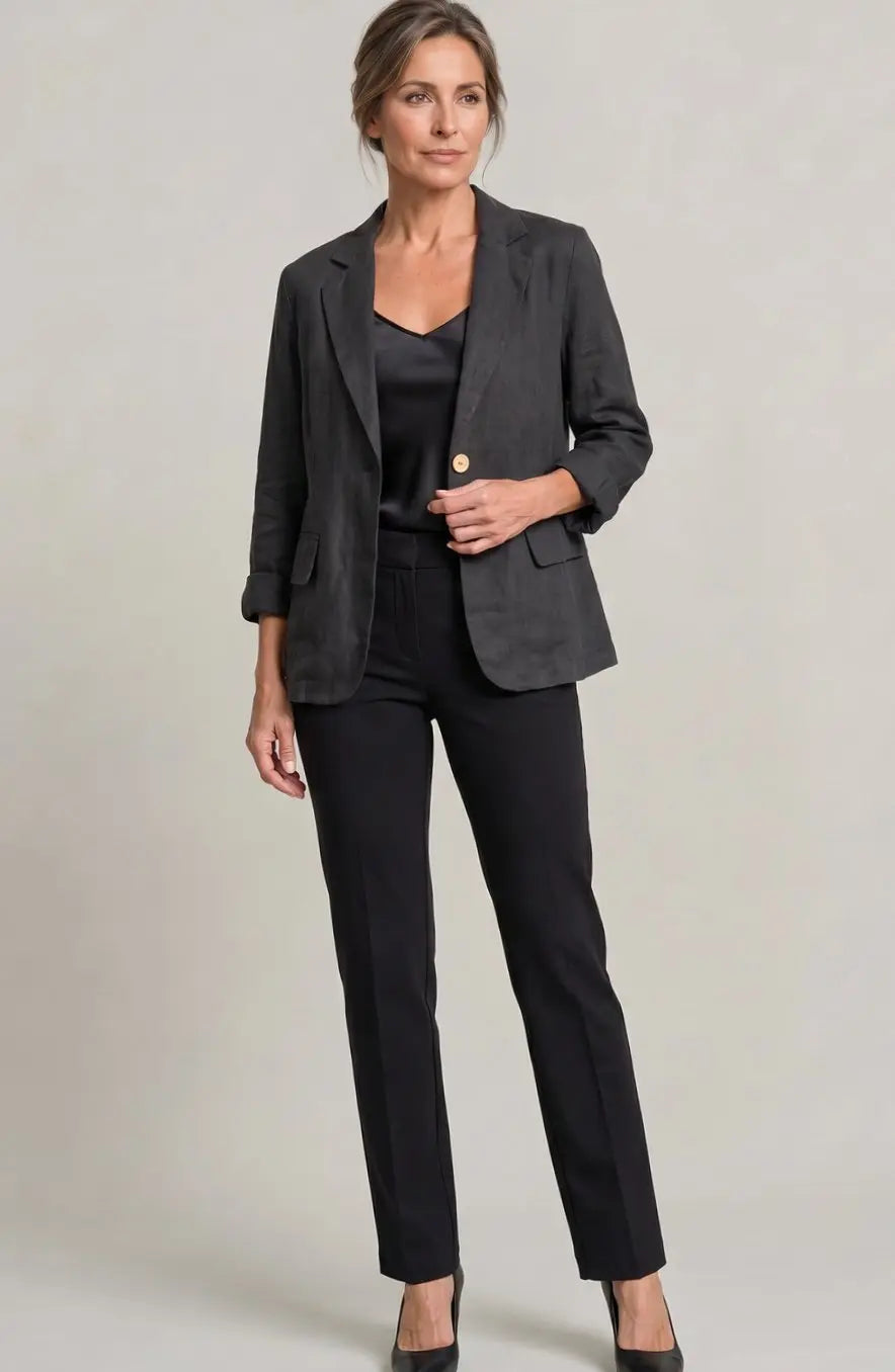 Women's Relaxed-Fit Single-Button Linen Blazer Jacket