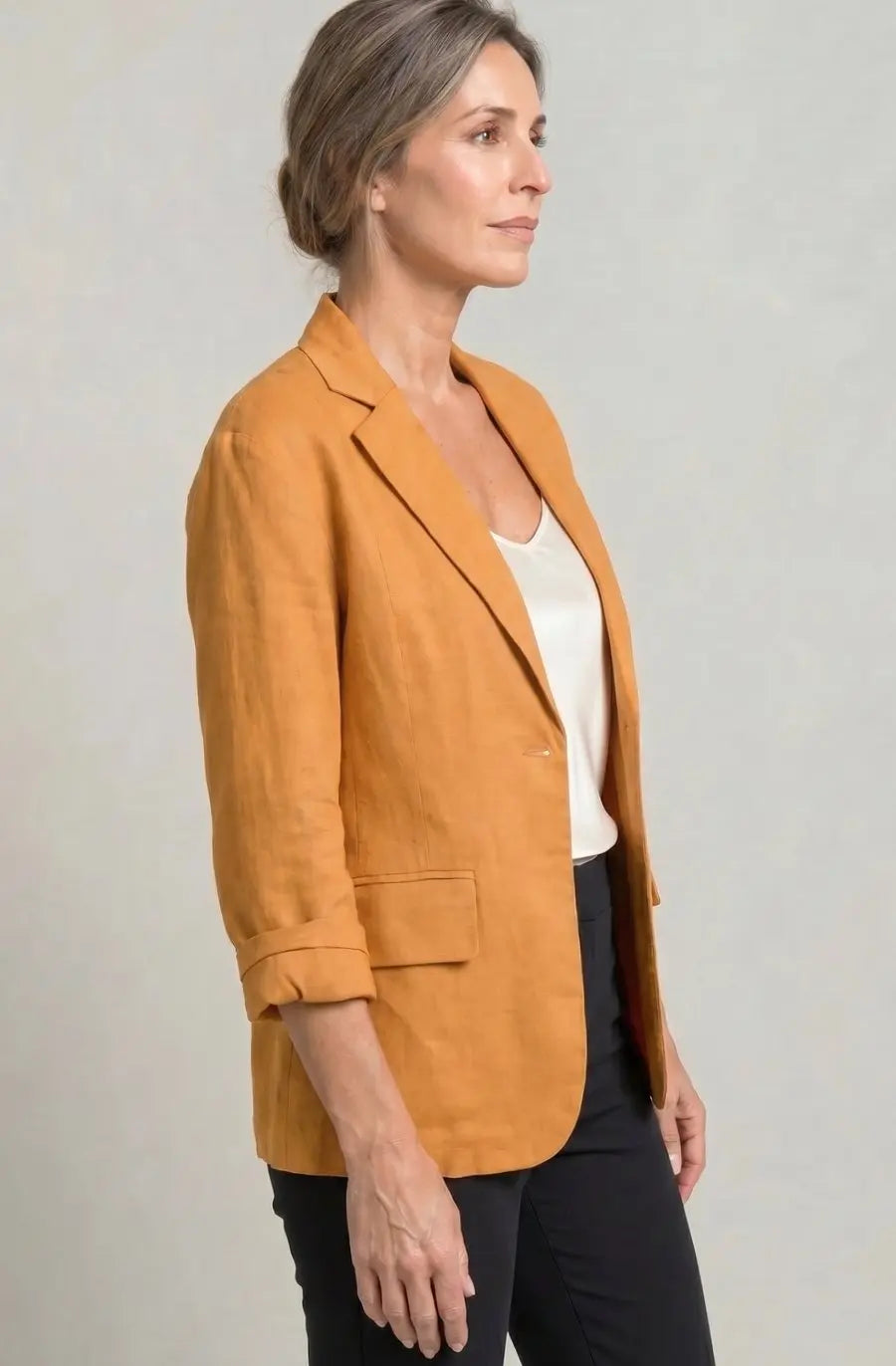 Women's Relaxed-Fit Single-Button Linen Blazer Jacket