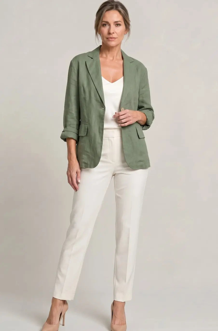 Women's Relaxed-Fit Single-Button Linen Blazer Jacket