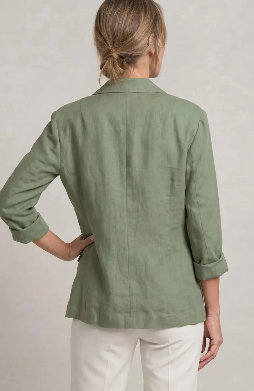 Women's Relaxed-Fit Single-Button Linen Blazer Jacket