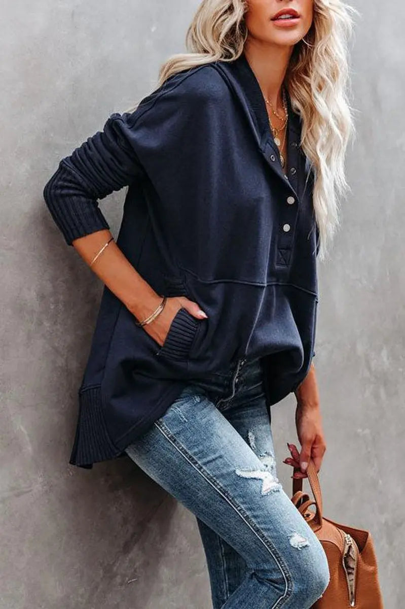 Women's Relaxed Hooded Drawstring Pullover Tunic