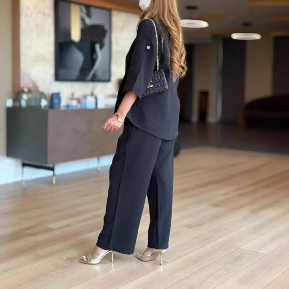 Women's Relaxed Linen Blend Tunic Palazzo Trousers Co-ord Set