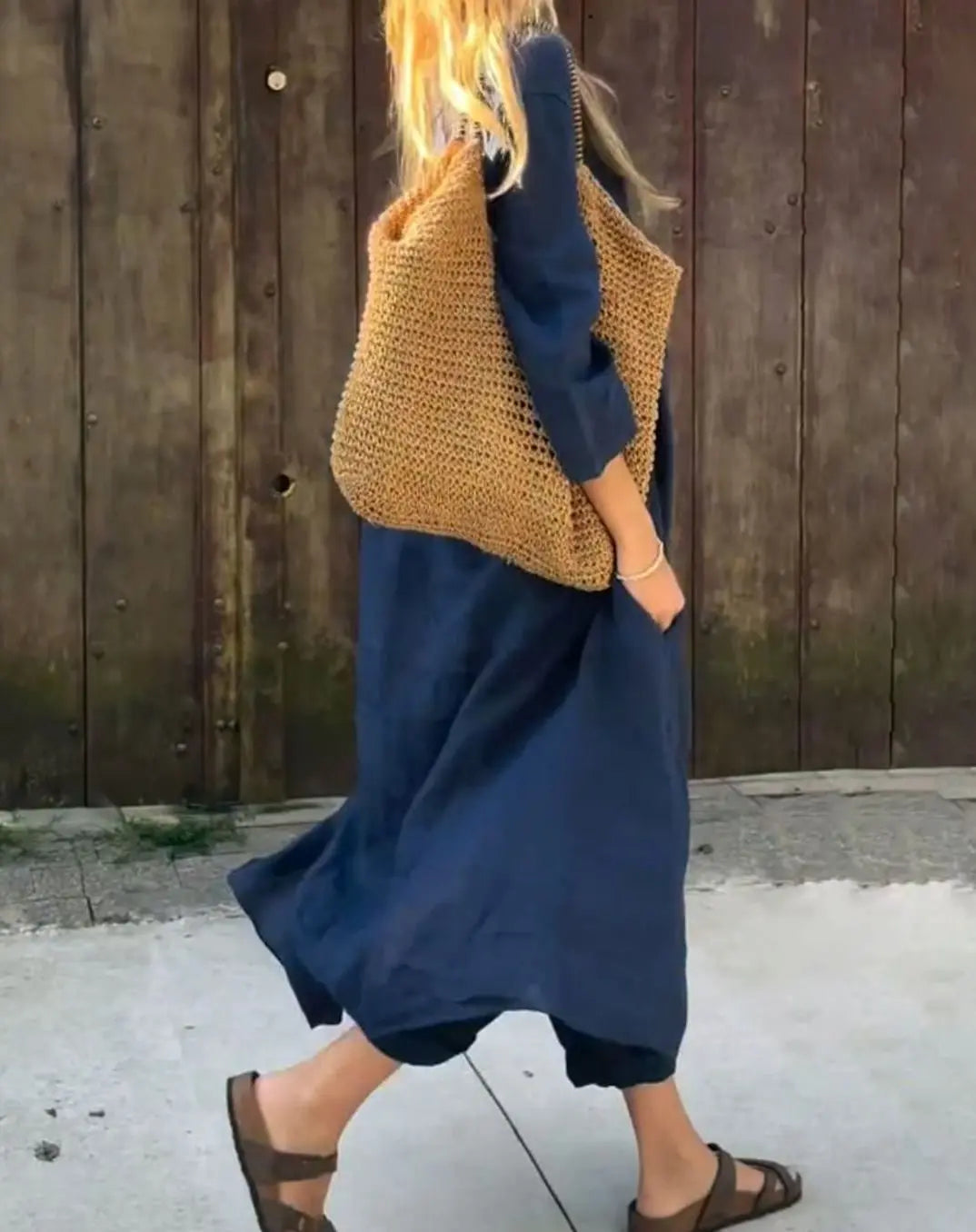 Women's Relaxed Linen Two-Piece Set V-Neck Top Wide-Leg Trousers