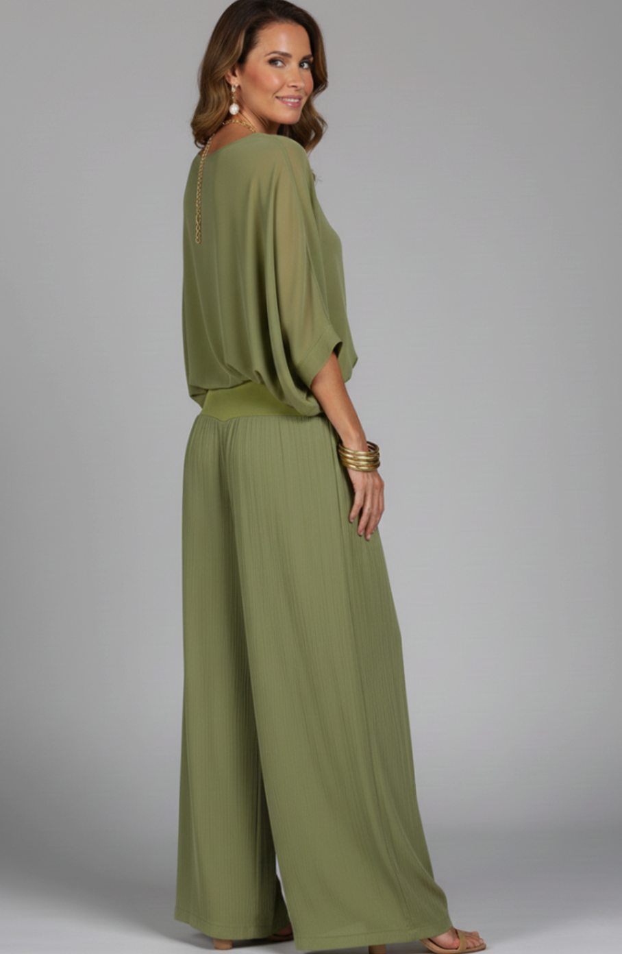 Women's Relaxed Wide-Leg Chiffon Top Two-Piece Set