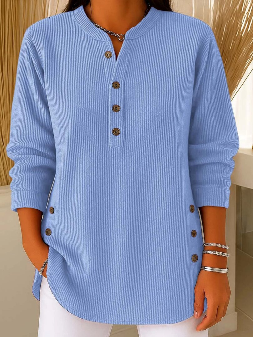 Women's Ribbed Jumper Button Detail Long Sleeve - Blue