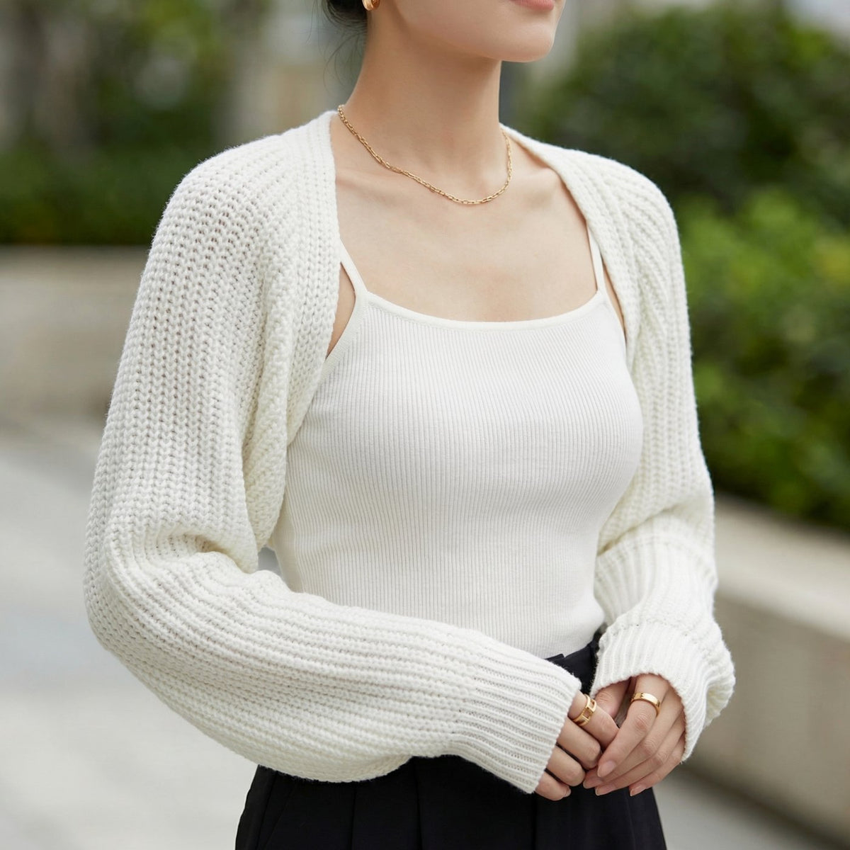 Women's Ribbed Knit Cropped Bolero Shrug Cardigan - White